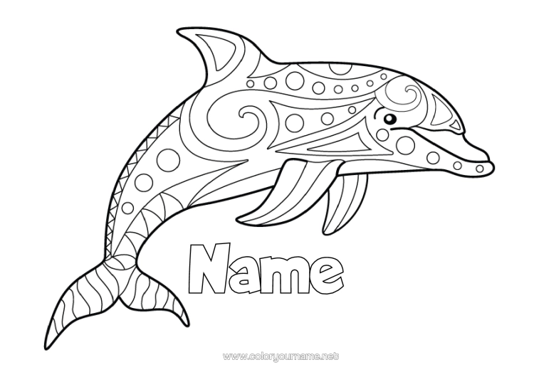 Colouring page to print Mandala Animal Dolphin Easy Colouring Pages Marine Or Aquatic Animals