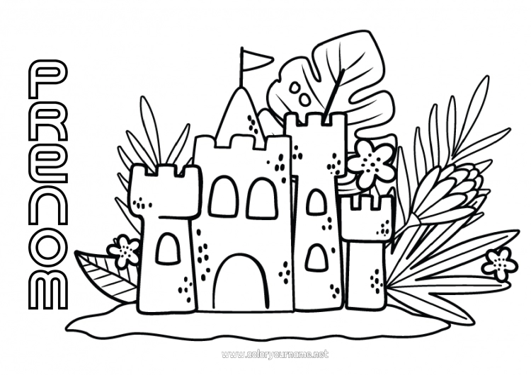 Coloriage à imprimer Été Plage Coloriages intermédiaires Hibiscus Château de sable