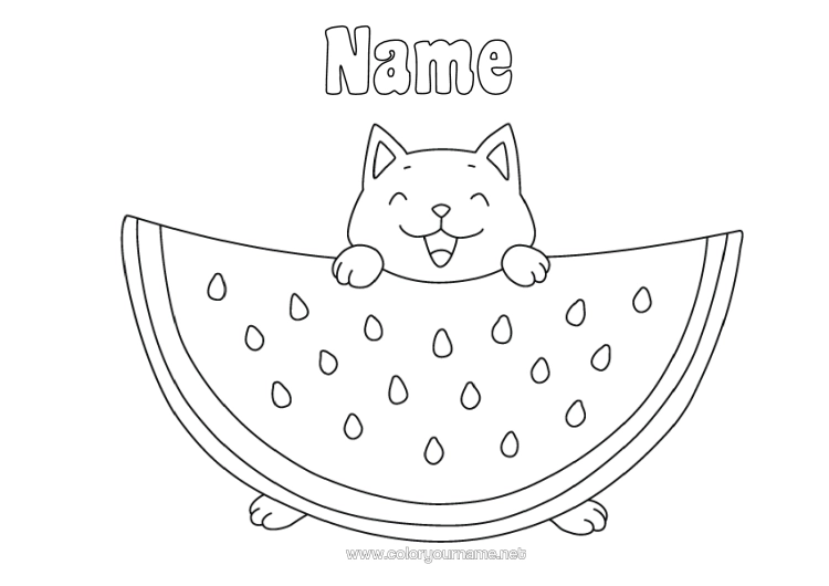 Colouring page to print Cat Cute Food Animal Fruit Easy Colouring Pages Dogs And Cats Watermelon