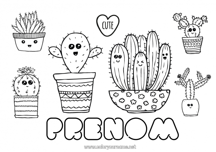 Coloriage à imprimer Mignon Kawaii Cactus