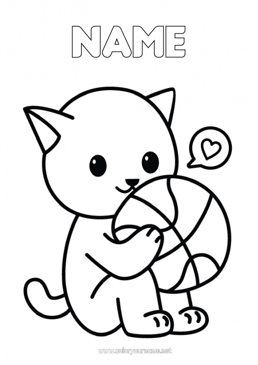 Coloring page to print Cute Sport Cat Kawaii Balloons Animal Basketball Dog and cat Team sports