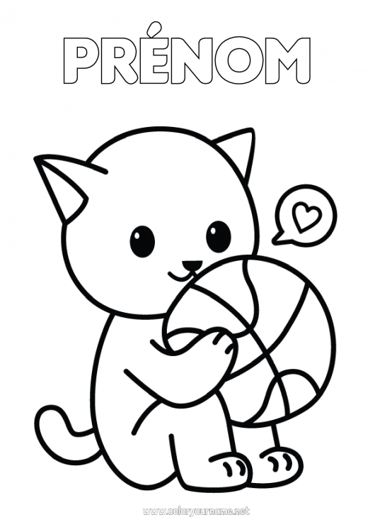 Coloriage à imprimer Mignon Sport Chat Kawaii Ballons Animal Basketball Chiens et chats Sports d'équipe