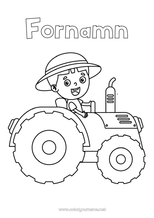 Färgläggningssida att skriva ut Fordon Traktor Gårdsfordon Gård Lätta målarbilder Yrke Bonde Gårdsyrken