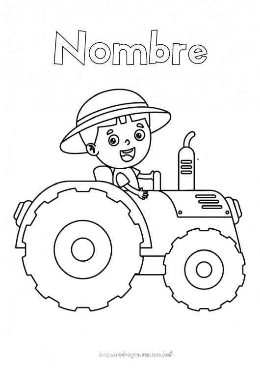 Dibujo para colorear para imprimir Tractor Vehículos agrícolas Granja Dibujos fáciles para colorear Trabajo Agricultor Oficios de la Granja