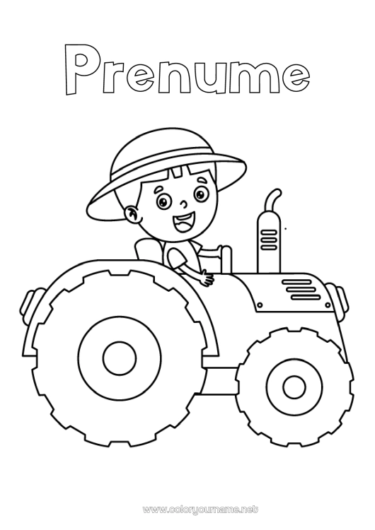 Pagină de colorat de imprimat Vehicule Tractor Vehiculele fermei Ferma Desene de colorat ușoare Meserie Fermer. Meserii agricole