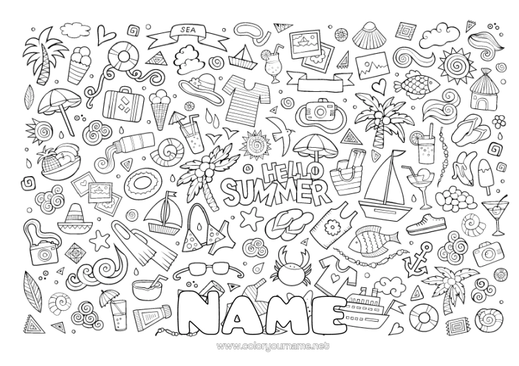 Colouring page to print Holidays Summer Symbols Swimsuit Sunglasses
