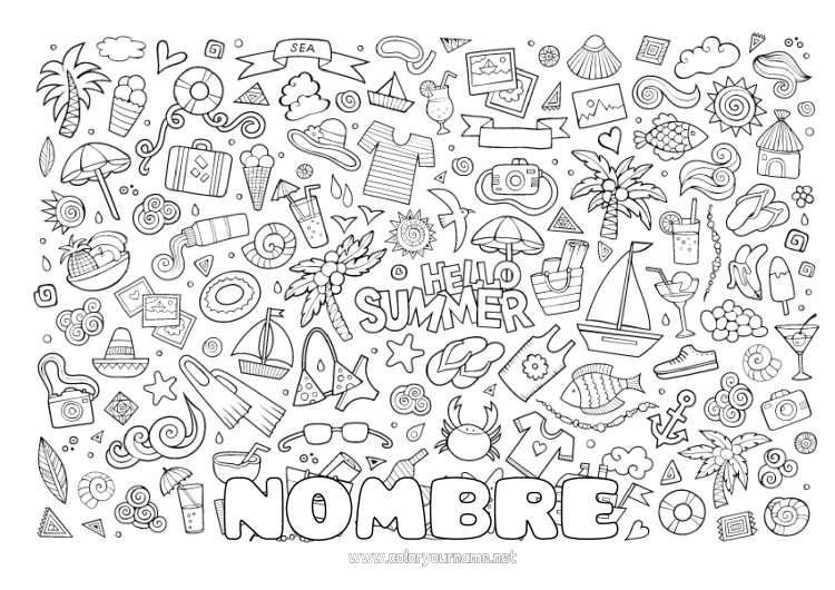 Dibujo para colorear para imprimir Vacaciones Verano Simbolos