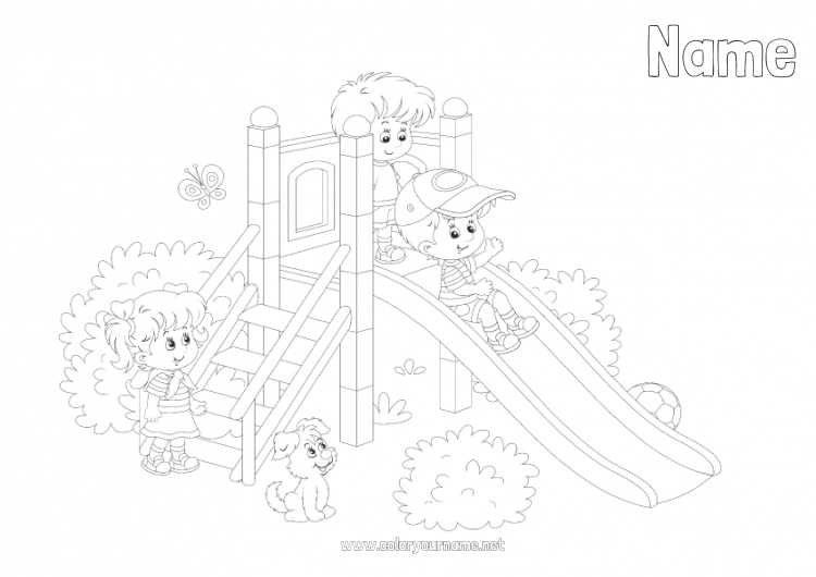 Coloring page to print Girl Boy Summer Child Games and toys