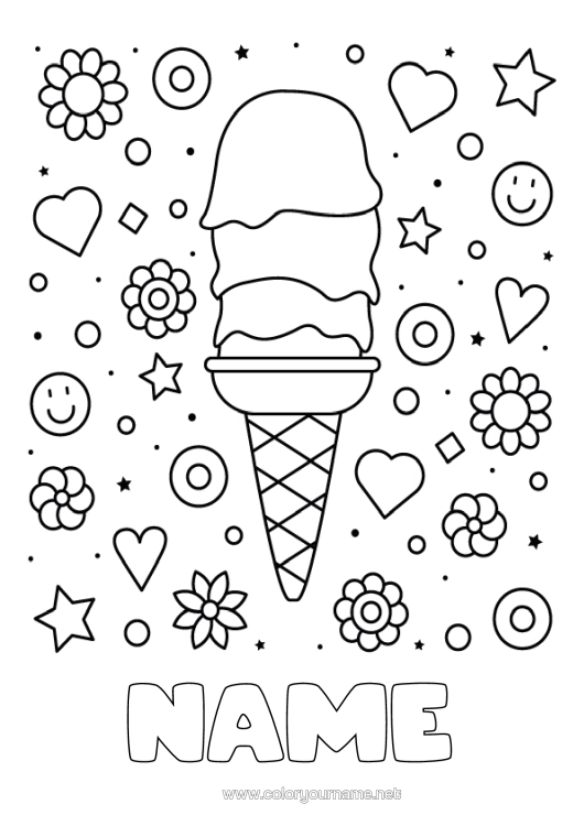 Colouring page to print Summer Food Treats, Sweets Ice Cream