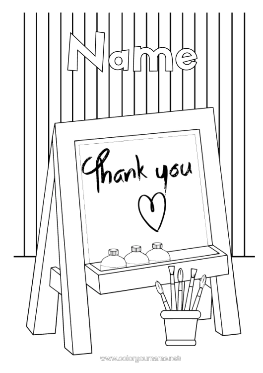 Colouring page to print Art Mistress/Master Nanny School Intermediate Colouring Sheets Thank You. Education Professions Classroom Board