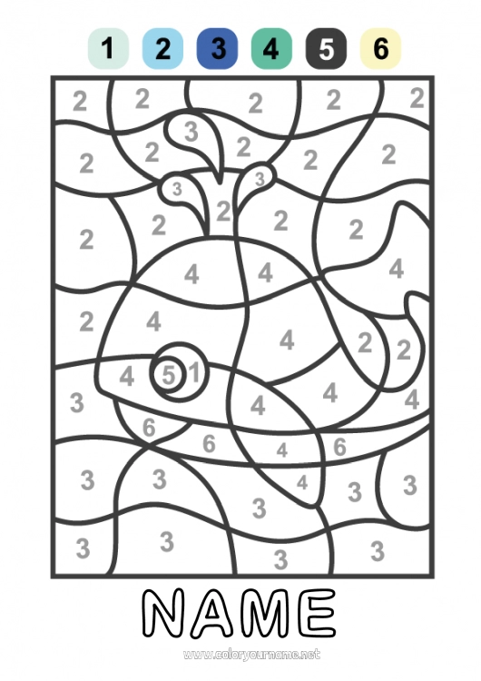 Coloring page to print Number Summer Whale Sea Coloring by numbers Marine or aquatic animals