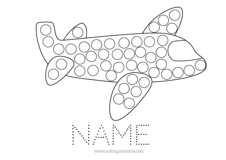 Colouring page to print Aeroplane Vehicles Children's Activities Spot Markers Easy Colouring Pages Aerial Vehicles