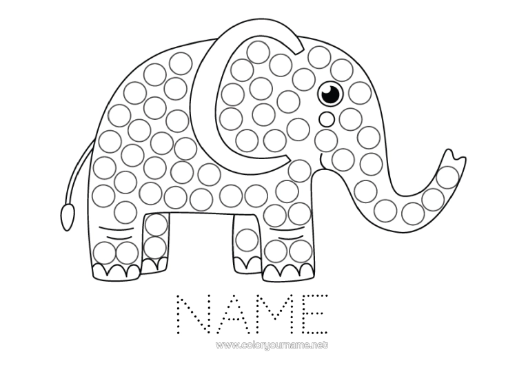 Colouring page to print Elephant Children's Activities Animal Spot Markers Easy Colouring Pages Wild Animals Of Africa