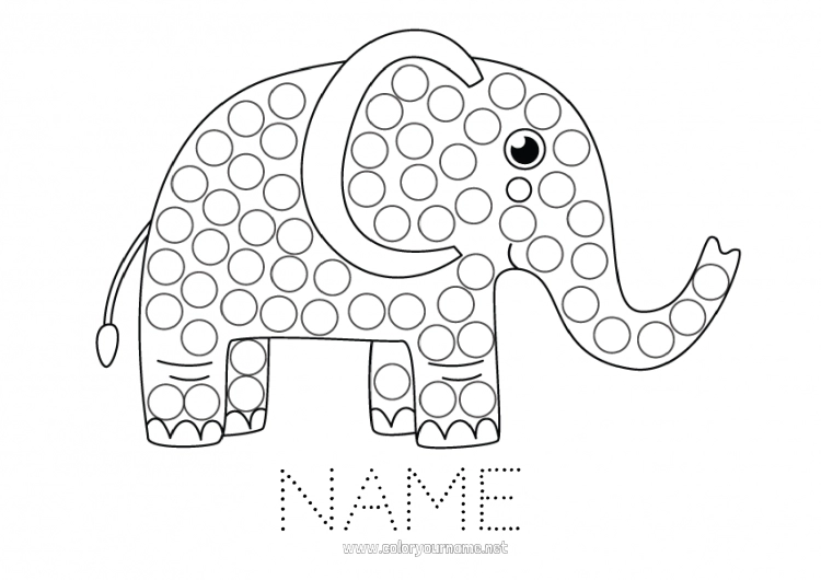 Coloring page to print Elephant Vehicles Children's activities Dot markers Easy coloring pages Wild animals of Africa