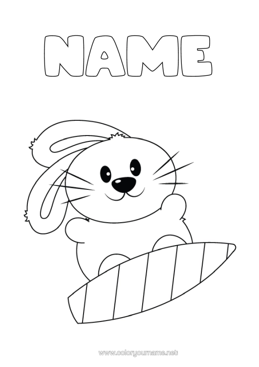 Colouring page to print Sport Rabbit Animal Easy Colouring Pages Surfing Forest Animals Water Sports