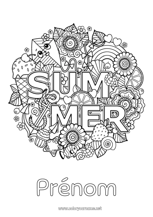 Coloriage à imprimer Fleurs Mandala Vacances Été Symboles Coloriages complexes Anti-stress