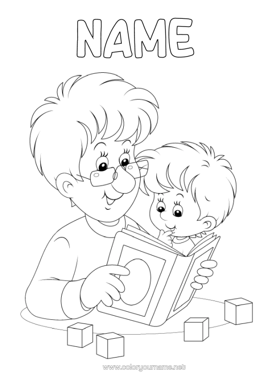Colouring page to print Dad Grandad Happy Birthday Boy I Love You. Child