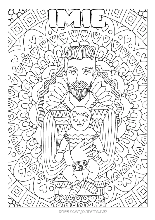 Kolorowanka do wydruku Mandala Tata Wszystkiego najlepszego! Kocham cię. Złożone kolorowanki Niemowlę