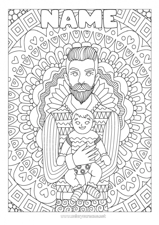 Coloring page to print Mandala Dad Happy feast day ! I love you Complex coloring pages Baby