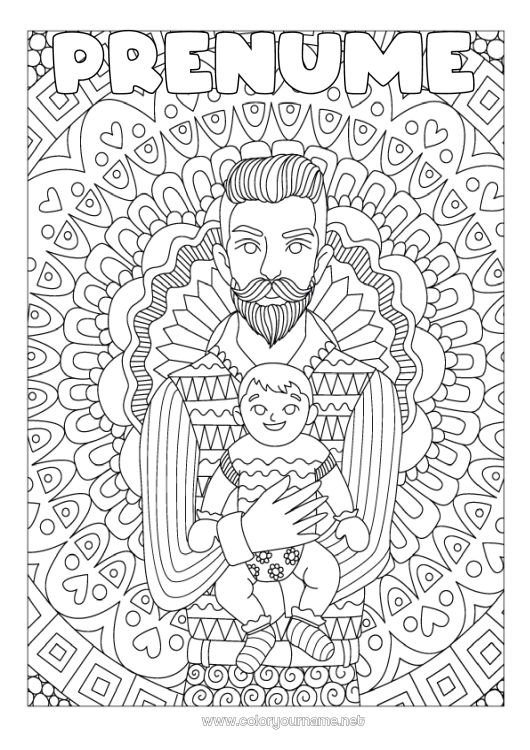 Pagină de colorat de imprimat Mandala Tată La mulți ani! Te iubesc. Desene de colorat complexe Bebeluş