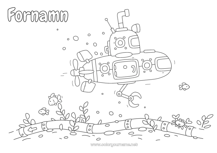 Färgläggningssida att skriva ut Hav Fordon U-båt Marina fordon