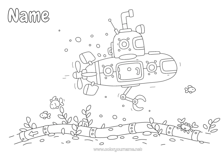 Colouring page to print Sea Vehicles Submarine Marine Vehicles