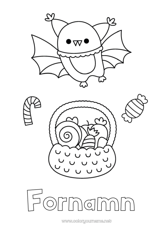 Färgläggningssida att skriva ut Fladdermus Godis Halloween Fåglar och flygande däggdjur