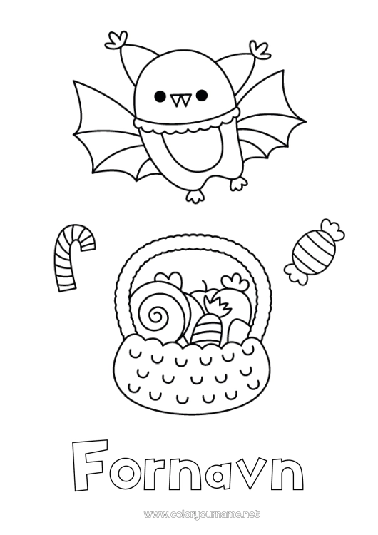 Fargeleggingssiden til utskrift Flaggermus Godteri Halloween Fugler og flygende pattedyr