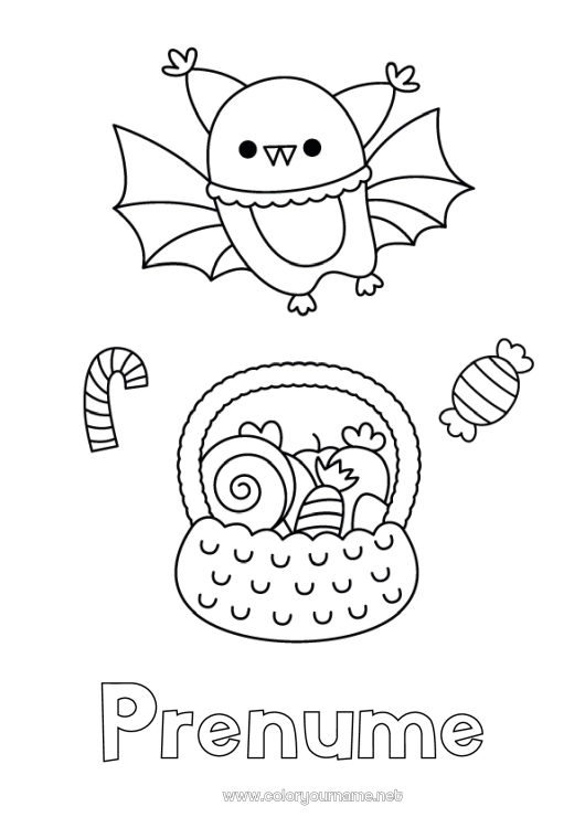 Pagină de colorat de imprimat Liliac Bomboane Halloween Păsări și mamifere zburătoare