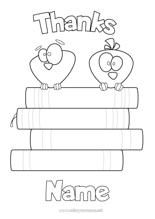 Coloring page to print Bird Teacher Book Flying birds and mammals Reading Thank you Education Professions