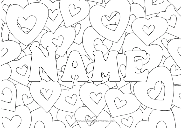 Colouring page to print Heart I Love You. Decorated Name