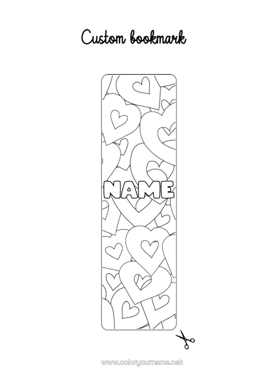 Colouring page to print Heart I Love You. Bookmark