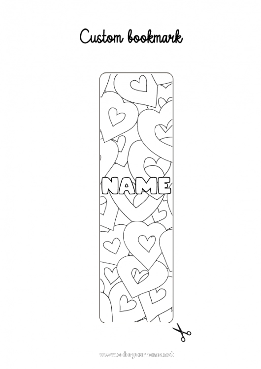 Coloring page to print Heart I love you Bookmark