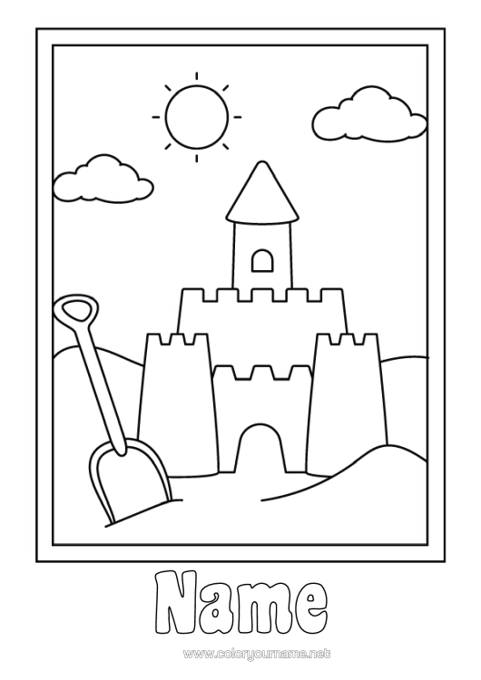 Colouring page to print Summer Beach Easy Colouring Pages Sandcastle