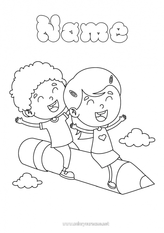 Coloring page to print Girl Boy Coloured pencil Pencil School supplies