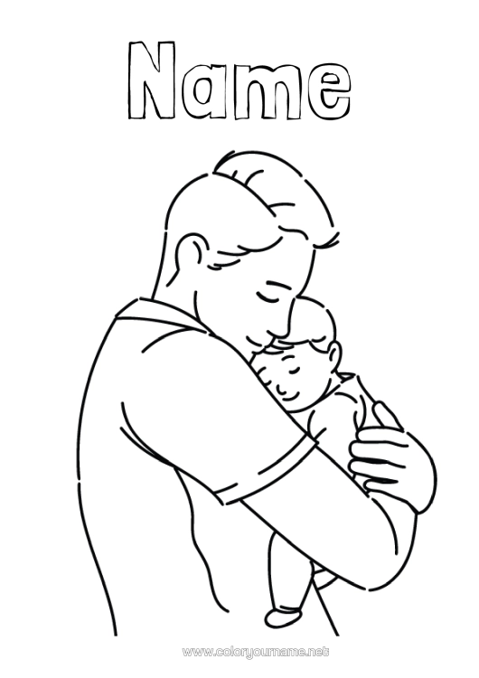 Colouring page to print Dad Baby Family