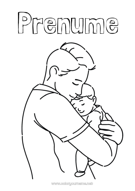 Pagină de colorat de imprimat Tată Bebeluş Familie