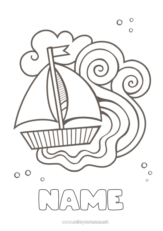 Coloring page to print Summer Vehicles Boat Sailing boat Maritime vehicles