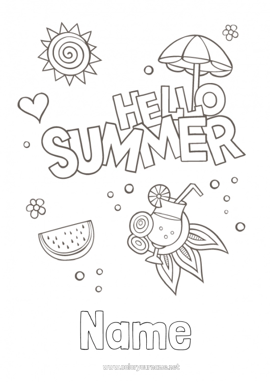 Coloring page to print Holidays Summer Sun Symbols Cocktail