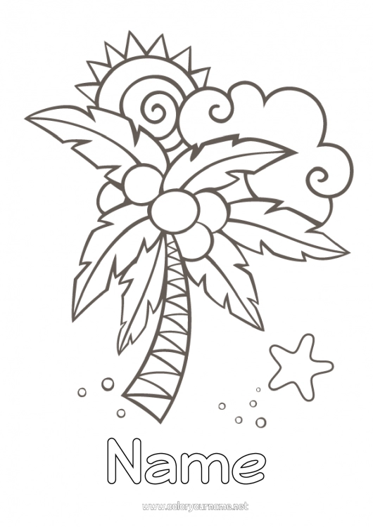 Coloring page to print Holidays Summer Sun Palm