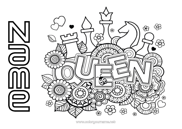 Colouring page to print Flowers Mandala Mehndi Flower Games And Toys Chess
