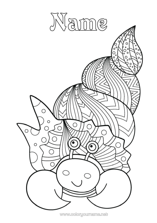 Colouring page to print Mandala Animal Crab Shellfish Complex Colouring Pages Marine Or Aquatic Animals