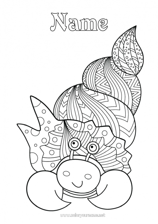 Coloring page to print Mandala Crab Sea Shell Complex coloring pages Marine or aquatic animals