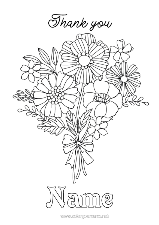 Colouring page to print Flowers Grandma Nanny Thank You.