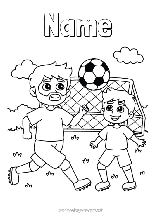 Coloring page to print Football Soccer ball Sport Dad Grandpa Boy Child Coach Team sports Competitions and Rewards Soccer player