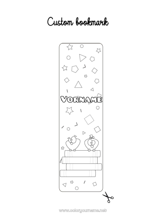 Malvorlage zum Ausdrucken Kawaii Vogel Lesezeichen Buch Vögel und fliegende Säugetiere Lesen