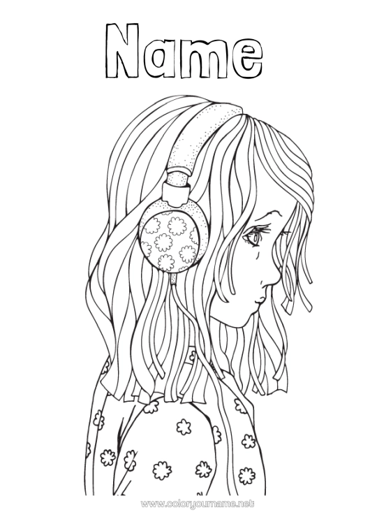 Colouring page to print Girl Music Complex Colouring Pages Music Day