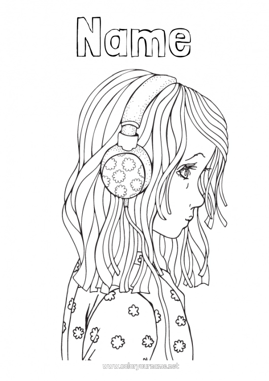 Coloring page to print Girl Music Complex coloring pages World Music Day