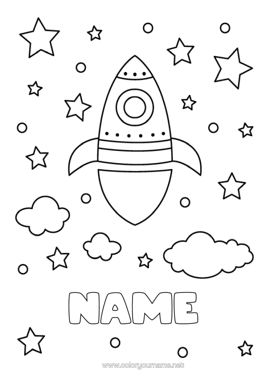Colouring page to print Rocket Vehicles Space Stars Easy Colouring Pages Aerial Vehicles