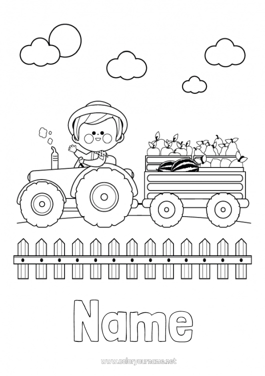 Coloring page to print Tractor Farm vehicles Farm Fruits Farmer Farm Professions